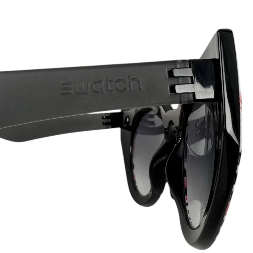 Swatch Womens Sunglasses Eyes Snap On Red White Floral Striped Made In Slovenia